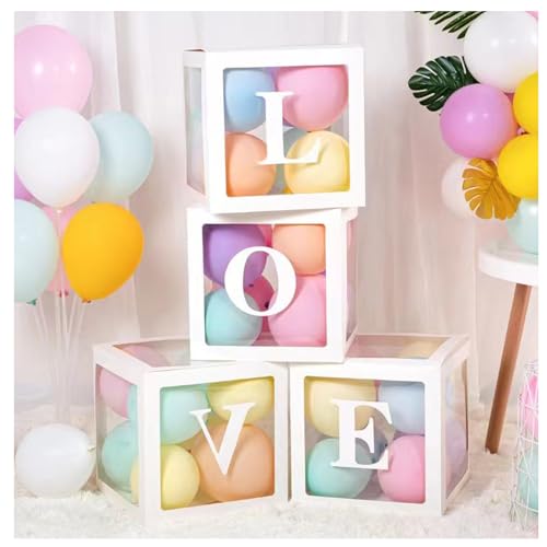 Ballonboxen mit Liebesbuchstaben, Partyboxen, Dekorationsset, 30 cm Ballonboxen für Hochzeit, Partyzubehör, 4 Stück von GSHUR