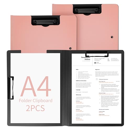 souG Klemmbrett aus Kunststoff, faltbar, 360°-Abdeckung, Klemmbretter aus Kunststoff mit doppeltem flachem Profil, Klemmbretter für A3, A4-Papier, Klemmbretter für Büro, Schulbedarf, Rosa, 2 Stück von GSHYMXT
