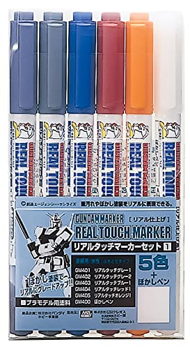 MR.HOBBY\ミスターホビー GMS112 Gundam Real Touch Marker Set 1, Filzstifte, Zum Bemalen von Gunpla, 5 Farben & GM400 Grading Marker, 6er Set, Extra fein, Fein MR.HOBBY\ミスターホビー GMS112 Gundam Real Touch Marker Set 1, Filzstifte, Zum Bemalen von Gunpla, 5 Farben & GM400 Grading Marker, 6er Set, Extra fein, Fein von GSI Creos