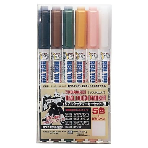 MR.HOBBY\ミスターホビー GMS113 Gundam Real Touch Marker Set 2, Filzstifte, Zum Bemalen von Gunpla, 5 Farben & GM400 Grading Marker, 6er Set, Extra fein, Fein MR.HOBBY\ミスターホビー GMS113 Gundam Real Touch Marker Set 2, Filzstifte, Zum Bemalen von Gunpla, 5 Farben & GM400 Grading Marker, 6er Set, Extra fein, Fein von GSI Creos