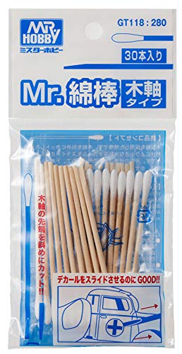 MR.HOBBY\ミスターホビー GT118 Mr. Cotton Swab Set, Wooden Stick Type, GTool, Wattestäbchen, Werkzeug für Modellbau, Für Aufkleber Decals Abziehbilder, Stab zum Tupfen, Runder Kopf, Baumwolle, Holz, 30 Stück MR.HOBBY\ミスターホビー GT118 Mr. Cotton Swab Set, Wooden Stick Type, GTool, Wattestäbchen, Werkzeug für Modellbau, Für Aufkleber Decals Abziehbilder, Stab zum Tupfen, Runder Kopf, Baumwolle, Holz, 30 Stück von GSI Creos
