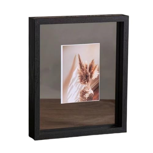 GSJNHY Fotorahmen aus Holz Klassischer, doppelseitiger, transparenter Bilderrahmen aus Massivholz, for Einrahmen von Fotos, Exemplaren, Zertifikaten, Gemälden, Postern(Black,Fit10.2x15.2photo) von GSJNHY