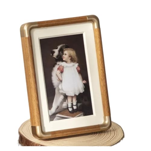 GSJNHY Fotorahmen aus Holz Massivholz-Bilderrahmen, Retro-Textur, Fotorahmen, Tischplatte, Holz, Kunsthandwerk, klassisch, kreativ, Kupfer, praktische, Moderne Dekoration(Teak Color,6 inch) von GSJNHY