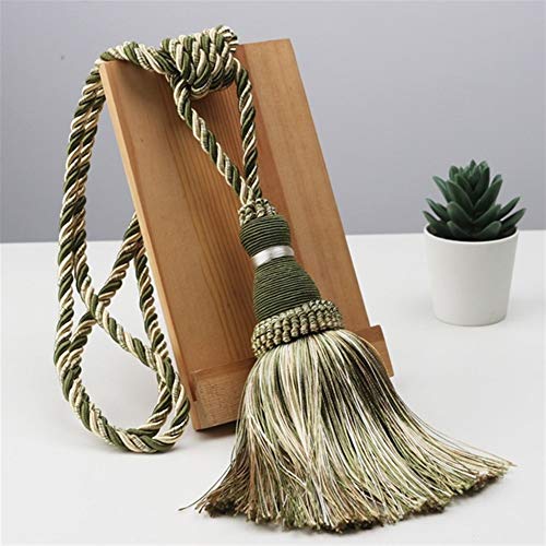 Raffhalter 2 Stück Vorhang Tieback Handgemachte hängende Kugel Quasten Fransen Vorhänge Halter Schnalle Seil Dekor-Raum-Zubehör (Color : Green, Length : 55 90cm) von GSJNHY