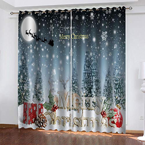 GSKBDQ Blickdichte Vorhänge Verdunkelungsvorhang Ösenvorhang 3D Druck Weihnachtsschneeszene Muster Gardinen Kinderzimmer Schlafzimmer Schallschutz Thermovorhang 140X260Cm（B X H） 2 Stücke von GSKBDQ