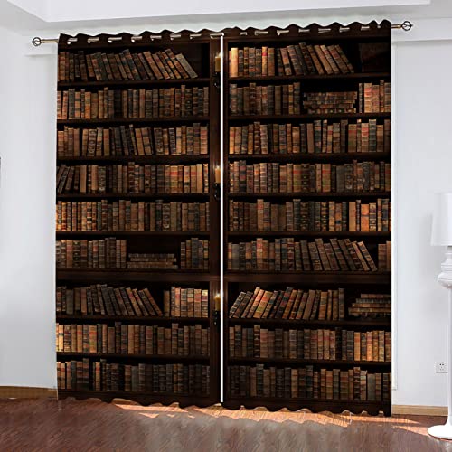 GSKOQD Vorhang Blickdicht Verdunkelungsvorhang Junge Mädchen Schlafzimmer Kinderzimmer Gardinen Mit Ösen 220X214Cm (B X H) 3D Dreidimensionale Bibliothek Muster Ösenschal 2Er Set Vorhänge Blickdich von GSKOQD