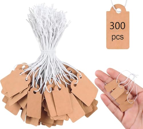 300 Stück Preisschilder Kraftpapier, Anhänger Etiketten, 15x25mm Mit Faden 100 Stück Pro Packung (3 Packungen) Für Kleidung, Schmuck, Ladenausstattung Und Handwerk von GSKQCRPR