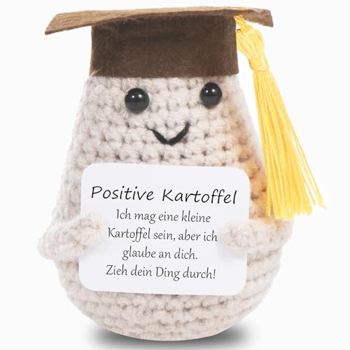 GSKQCRPR Bachelor Geschenk Positive Kartoffel, Master Abschluss Geschenk Glücksbringer Prüfung, Pocket Hug, Bachelor Deko, Wolle Potato Puppe Positiver mit Energiekarte von GSKQCRPR