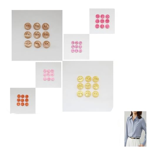 Knöpfe aus Kunstharz, 11 mm, dünne Regenbogen-Knöpfe für Strickjacken/Puppenkleidung, 6-farbiges Set (Blush/Altrosa/Rose/Gelb/Orange/Khaki), Näh- und Strickbedarf, 120 Stück von GSKQCRPR