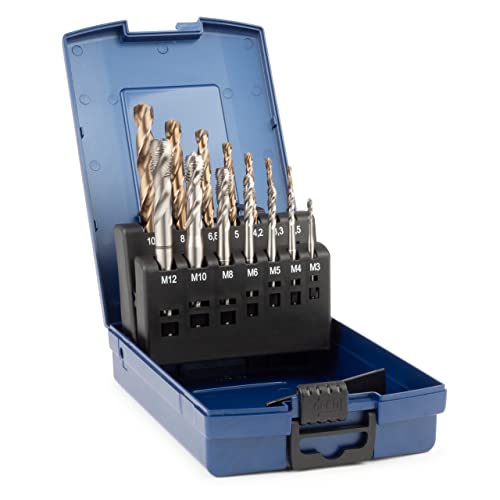 GSR Gewindebohrer Set Silver 14 teilig, HSSE Maschinengewindebohrersatz + HSSE Kernlochspiralbohrer, DIN 2184-1 (DIN 371/376), Form C/35°, Metrisch M3-M12. In stabiler Kassette von GSR