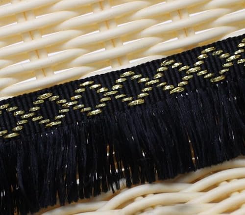 1 Stück, 15 Yards, elegante Spitzenborte mit Perlenquaste – hochwertiges Polyester-Nähstoffband for Sofa, Tischdekoration, Vorhänge(Black with gold) von GSUNLEO