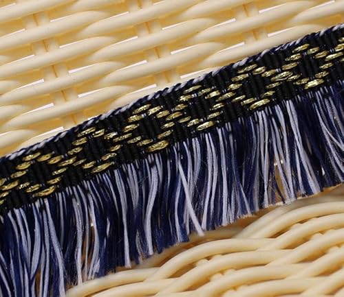 1 Stück, 15 Yards, elegante Spitzenborte mit Perlenquaste – hochwertiges Polyester-Nähstoffband for Sofa, Tischdekoration, Vorhänge(Navy blue A) von GSUNLEO