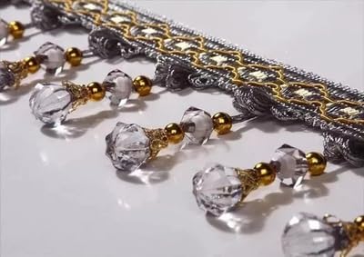 1 Stück 1 Meter geflochtene Fransenborte mit Perlen for Nähen und for die Heimdekoration – elegante Polyesterquaste for Polstermöbel(Grijs) von GSUNLEO