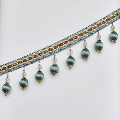 1 Stück 1 Yard Perlenfransenbesatz – Dekoratives Hängeband mit Kugelquaste for Nähen, for Kleidungsstücke, Vorhänge und Tischdekoration(Blu) von GSUNLEO