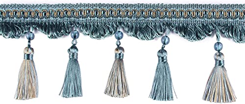 1 Stück 2–6 Meter Dekorative Vorhang-Fransenbesatz mit Perlendesign for Lampenschirme – Premium-Nähband aus Polyester(Blue,6 m) von GSUNLEO
