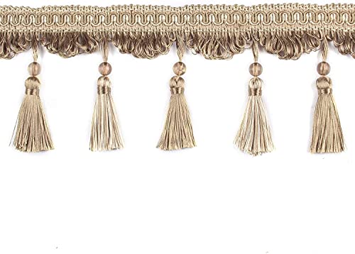 1 Stück 2–6 Meter Dekorative Vorhang-Fransenbesatz mit Perlendesign for Lampenschirme – Premium-Nähband aus Polyester(Champagne,2 m) von GSUNLEO