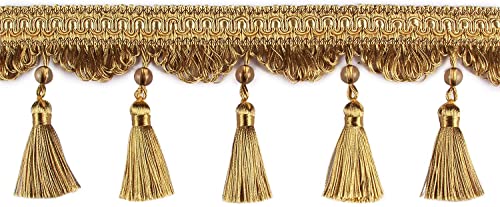 1 Stück 2–6 Meter Dekorative Vorhang-Fransenbesatz mit Perlendesign for Lampenschirme – Premium-Nähband aus Polyester(Gold,2 m) von GSUNLEO