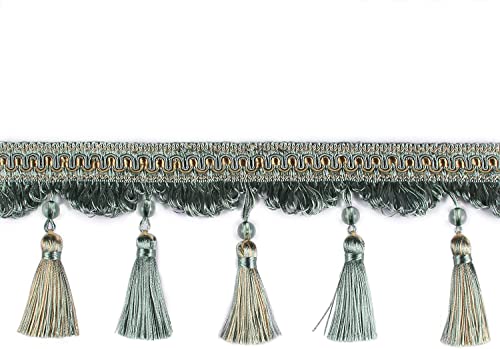 1 Stück 2–6 Meter Dekorative Vorhang-Fransenbesatz mit Perlendesign for Lampenschirme – Premium-Nähband aus Polyester(Light Green,6 m) von GSUNLEO