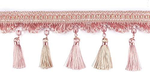 1 Stück 2–6 Meter Dekorative Vorhang-Fransenbesatz mit Perlendesign for Lampenschirme – Premium-Nähband aus Polyester(Pink,6 m) von GSUNLEO
