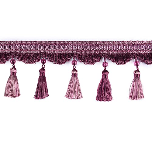 1 Stück 2–6 Meter Dekorative Vorhang-Fransenbesatz mit Perlendesign for Lampenschirme – Premium-Nähband aus Polyester(Purple,2 m) von GSUNLEO