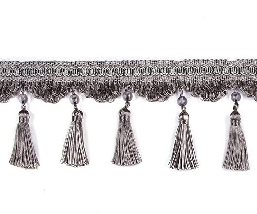 1 Stück 2–6 Meter Dekorative Vorhang-Fransenbesatz mit Perlendesign for Lampenschirme – Premium-Nähband aus Polyester(Silver Gray,2 m) von GSUNLEO