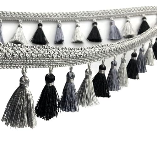 1 Stück Quastenfransenbesatz, Zopfband – dekoratives Nähzubehör for Vorhänge, Sofas und Lampenschirme(Grijs,12 yards) von GSUNLEO