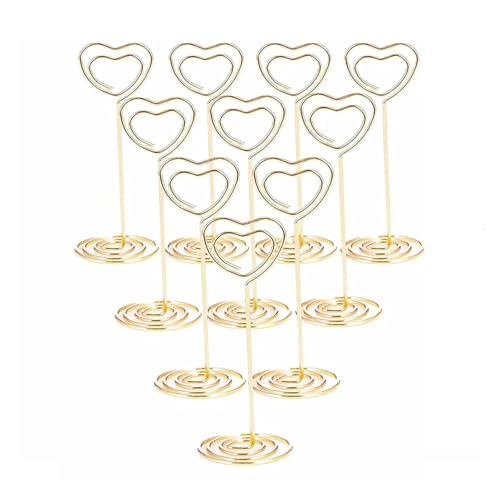 GSXLZ Clips Tischnummern 10/20 Stück runder Fotohalter in Herz- und Sternform, Tischnummernhalter, Tischkarten-Papier-Menü-Clips for die Dekoration von Hochzeitsfeiern(Heart-Gold,10pcs) von GSXLZ