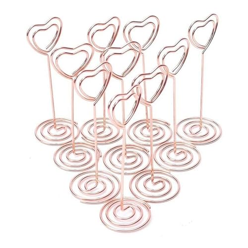 GSXLZ Clips Tischnummern 10/20 Stück runder Fotohalter in Herz- und Sternform, Tischnummernhalter, Tischkarten-Papier-Menü-Clips for die Dekoration von Hochzeitsfeiern(Heart-Rose Gold,10pcs) von GSXLZ