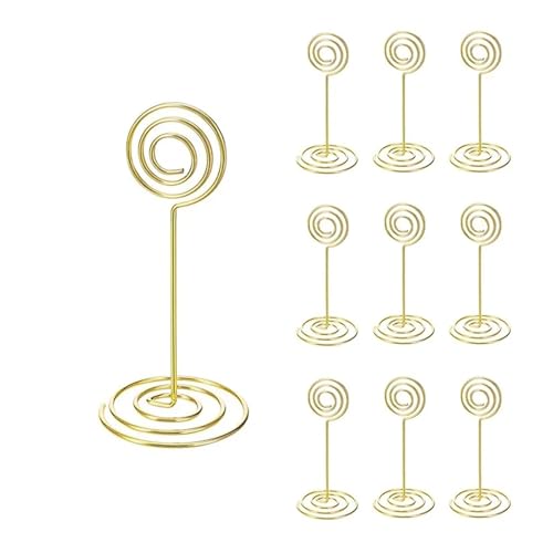 GSXLZ Clips Tischnummern 10/20 Stück runder Fotohalter in Herz- und Sternform, Tischnummernhalter, Tischkarten-Papier-Menü-Clips for die Dekoration von Hochzeitsfeiern(Round-Gold,10pcs) von GSXLZ