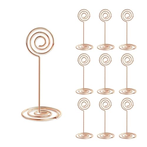 GSXLZ Clips Tischnummern 10/20 Stück runder Fotohalter in Herz- und Sternform, Tischnummernhalter, Tischkarten-Papier-Menü-Clips for die Dekoration von Hochzeitsfeiern(Round-Rose Gold,10pcs) von GSXLZ