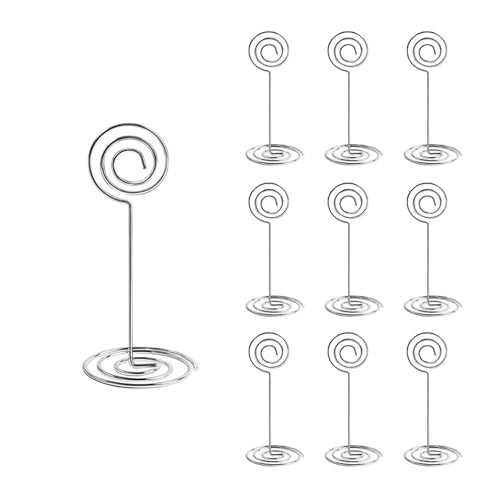 GSXLZ Clips Tischnummern 10/20 Stück runder Fotohalter in Herz- und Sternform, Tischnummernhalter, Tischkarten-Papier-Menü-Clips for die Dekoration von Hochzeitsfeiern(Round-Silver,10pcs) von GSXLZ