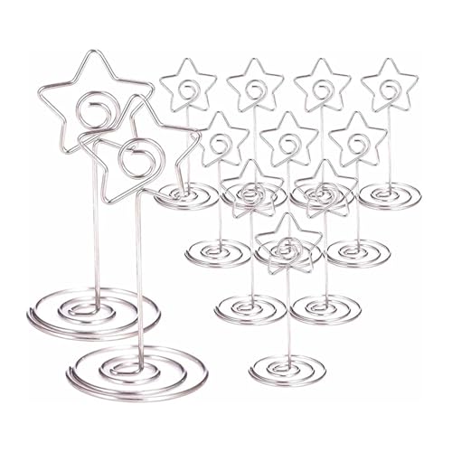 GSXLZ Clips Tischnummern 10/20 Stück runder Fotohalter in Herz- und Sternform, Tischnummernhalter, Tischkarten-Papier-Menü-Clips for die Dekoration von Hochzeitsfeiern(Star-Silver,20pcs) von GSXLZ