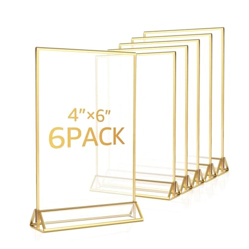 GSXLZ Clips Tischnummern Schilderhalter, Goldrahmen, durchsichtig, Tischnummernständer for Hochzeiten, Menü-/Rezeptkartenhalter, Bilderrahmen, Fotoständer(Gold 4x6 inches) von GSXLZ