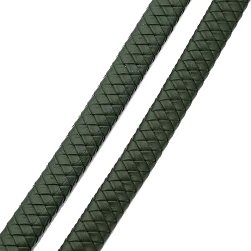Rundes Lederband, 0,5 m / 1 m, Vintage-Stil, geflochten, 8 mm, 10 mm, 12 mm, flache Lederschnur für Armband- und Schmuckherstellung, Dunkelgrün, Größe: 8 mm - 1 m von GSXLZ