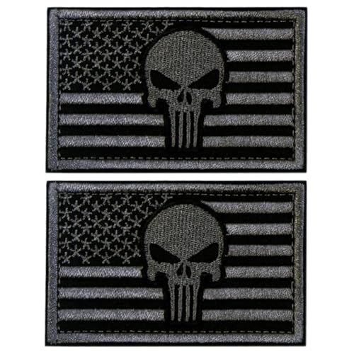 Aufnäher mit amerikanischer Flagge, bestickt, taktische Moral, Militär, Klettverschluss, für Hüte, Rucksäcke, Westen, Jacken, Militäruniformen (schwarz mit Totenkopf), 2 Stück von GSYLPFT