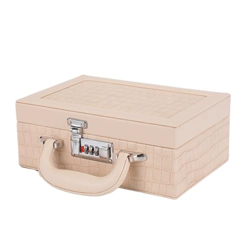 GSZCCZS Tragbare Schmuck-Aufbewahrungsbox mit großem Fassungsvermögen, für Ringe, Ohrringe, Schmuckkästchen, mit Schloss (D 21 x 16 x 9,5 cm) von GSZCCZS