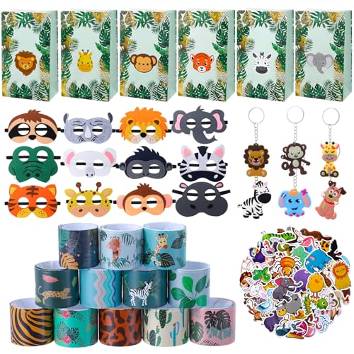 GSrenyu 128 Stück Party-Tier-Partytütenfüller, Kinder-Geschenktüte, Filz-Tiermasken, Kinder-Aufkleber, 80 Muster, Schlagarmbänder, Dschungel-Schlüsselanhänger, Kinder-Partygeschenke GSrenyu 128 Stück Party-Tier-Partytütenfüller, Kinder-Geschenktüte, Filz-Tiermasken, Kinder-Aufkleber, 80 Muster, Schlagarmbänder, Dschungel-Schlüsselanhänger, Kinder-Partygeschenke von GSrenyu