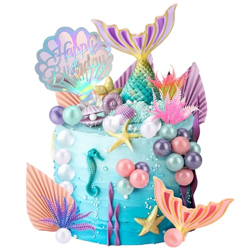 GSrenyu 35-teiliges Meerjungfrauen-Kuchendekorationsset mit Meerjungfrauenschwanz, Mini-Perlenkugeln, Happy Birthday Topper, Seetang, Meerjungfrauen-Thema, Kuchendekoration für Mädchen GSrenyu 35-teiliges Meerjungfrauen-Kuchendekorationsset mit Meerjungfrauenschwanz, Mini-Perlenkugeln, Happy Birthday Topper, Seetang, Meerjungfrauen-Thema, Kuchendekoration für Mädchen von GSrenyu
