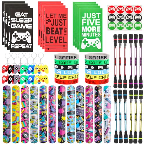 GSrenyu 72 Stück Videospiel-Partytütenfüller, Gamer-Partytütenfüller für Jungen, inklusive Silikon-Armband, Schlüsselanhänger, Klapparmband, Drehstift, Geschenktasche, Gaming-Partytüten für Kinder, von GSrenyu