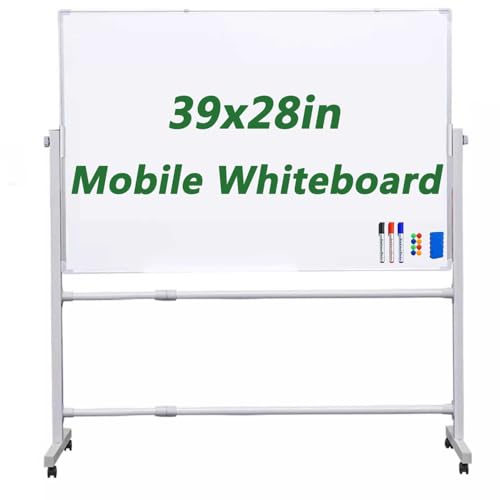 Mobile Tafel, 360° wendbar, doppelseitig, magnetisch, trocken abwischbar, mit tragbarem Rollständer, Staffelei mit Aluminiumrahmen, ideal für Büro und Klassenzimmer Mobile Tafel, 360° wendbar, doppelseitig, magnetisch, trocken abwischbar, mit tragbarem Rollständer, Staffelei mit Aluminiumrahmen, ideal für Büro und Klassenzimmer von GTATBTG