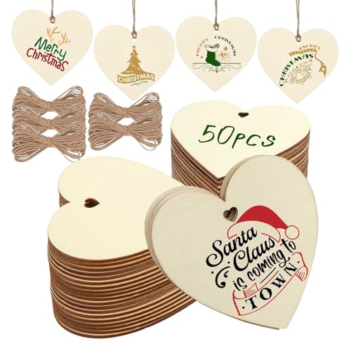 Holzherzen Zum Beschriften,50 Stück Holz Herzen Deko, Holzherzen Deko mit Jute Schnur,Holzanhänger für Hochzeit, Party, Jubiläum, Weihnachten von GTDOOCE