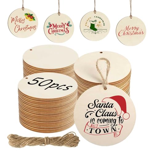 Runde Holzscheiben,Holzscheiben mit Loch,Holzanhänger Zum Bemalen,Holzplättchen Rund für Hochzeit,Party,Jubiläum,Weihnachten von GTDOOCE