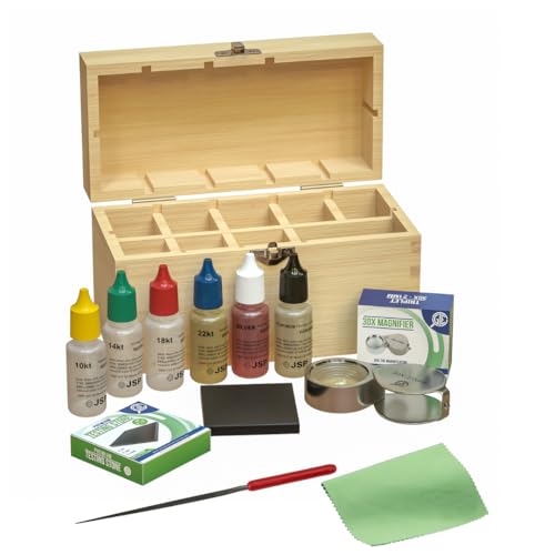 GTE Edelmetall-Schmucktest-Set, Gold, Silber, Platin, Testsäuren, Holzbox, 30 x Augenlupe, 10 K, 14 K, 18 K, 24 K, Nadelfeile GTE Edelmetall-Schmucktest-Set, Gold, Silber, Platin, Testsäuren, Holzbox, 30 x Augenlupe, 10 K, 14 K, 18 K, 24 K, Nadelfeile von GTE