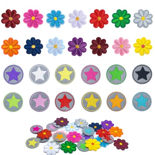 GTNCE 26 Stück Patches zum Aufbügeln, Gänseblümchen Blume und Stern Bügelflicken, Flicken Zum Aufbügeln Kinder Erwachsene, Embroidered Sew Aufnäher, for Jeans Clothes Hat Dress DIY Accessories von GTNCE