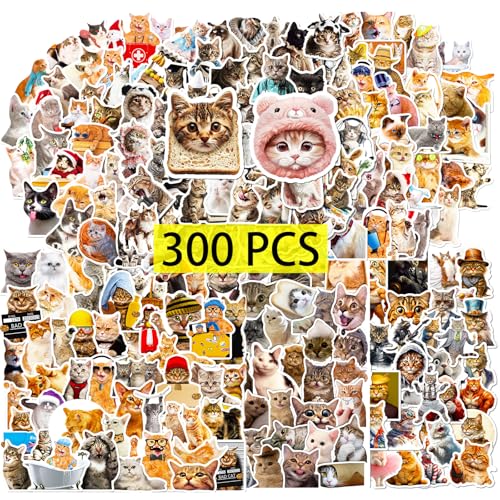 GTOTd Funny Cat Sticker Lustiges Katzen Aufkleber (300 Stück) Cute Animal Geschenke Merch für Laptop Wasserflasche Telefon Zubehör Auto Stoßstange Fenster Helm Dekor Teens von GTOTd