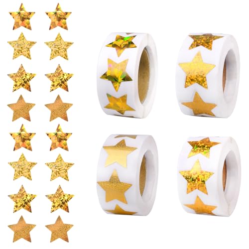 GTOTd Gold Star Sticker Aufkleber (2000 Stück) Belohnungssticker Belohnungssystem fur Lehrer Schülerinnen, Labels Gift Pack Wrap, Geschenke Deko für Laptop Wasserflasche von GTOTd