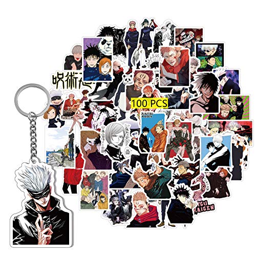 GTOTd Jujutsu Kaisen Stickers Aufkleber (100 Stück Mit Keychain Dekor) Gifts Geschenke Anime Vinyl Decals Party Supplies für Laptop Wohnzimmer Skateboard Graffiti von GTOTd