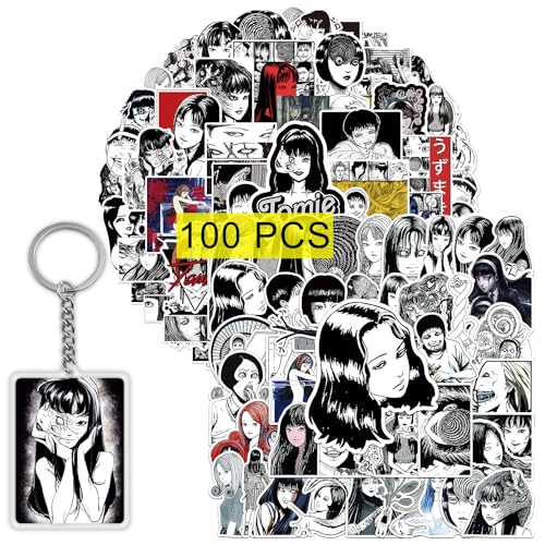 GTOTd Junji Ito Tomie Stickers Aufkleber (100 Stück Mit Keychain Dekor) Gifts Geschenke Horror Comics Vinyl Decals Party Supplies für Laptop Wohnzimmer Skateboard Graffiti von GTOTd