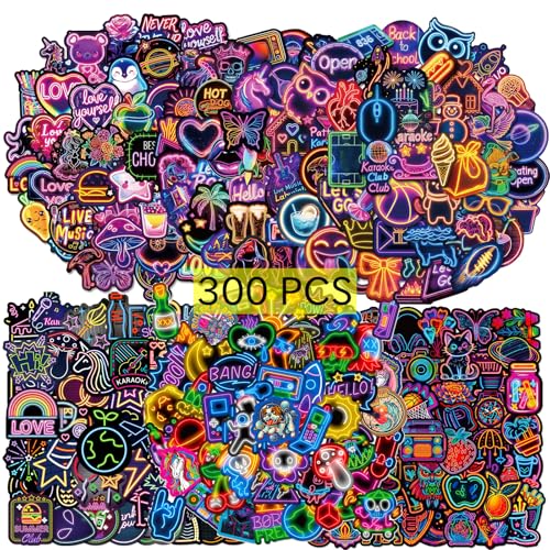 GTOTd Neon Sticker Coole Aufkleber (300 Stück) Cartoon Geschenke Merch für Laptop Wasserflasche Telefon Zubehör Auto Stoßstange Fenster Helm Dekor Teens von GTOTd