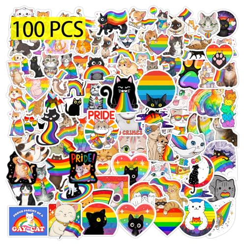 GTOTd Rainbow Cat Sticker Katze Aufkleber (100 Stück) LGBTQ Pride Regenbogen Geschenke Merch für Laptop Wasserflasche Telefon Zubehör Auto Stoßstange Fenster Helm Dekor Teens von GTOTd